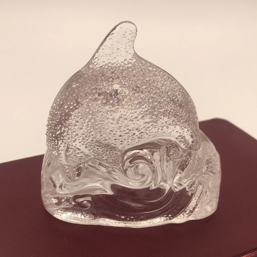 VTG PartyLite Glass Dolphin‎ on a Wave Tealight Holder